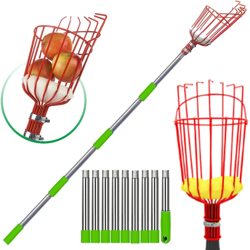 Telescopic Fishing Rod - ไม้เก็บผลไม้สแตนเลสแบบยืดหดได้สำหรับสวนเกษตร เหมาะสำหรับการเก็บผลไม้ในที่สูง ด้ามจับถอดออกได้